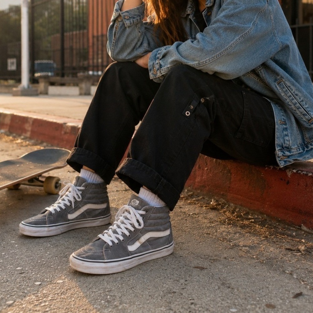 Vans Sk8-Hi Reissue Gray White High Top Sneakers Women's 7 Men's 5.5 Skater